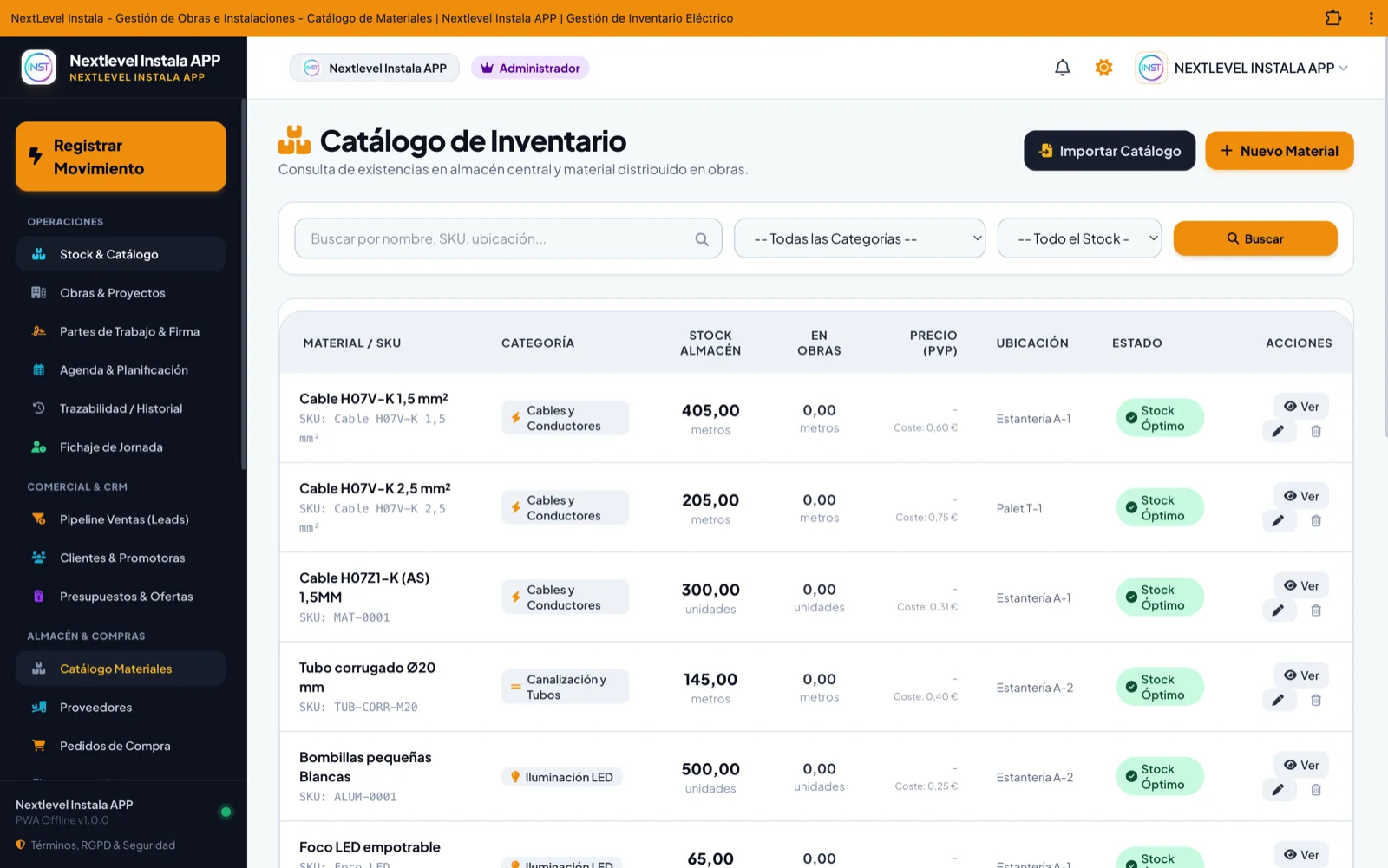 Control de inventario y almacén