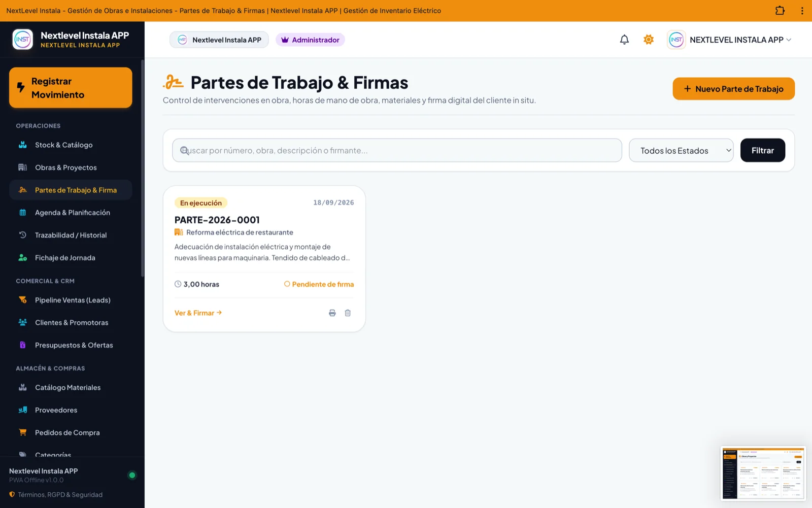 Partes de trabajo y firma digital